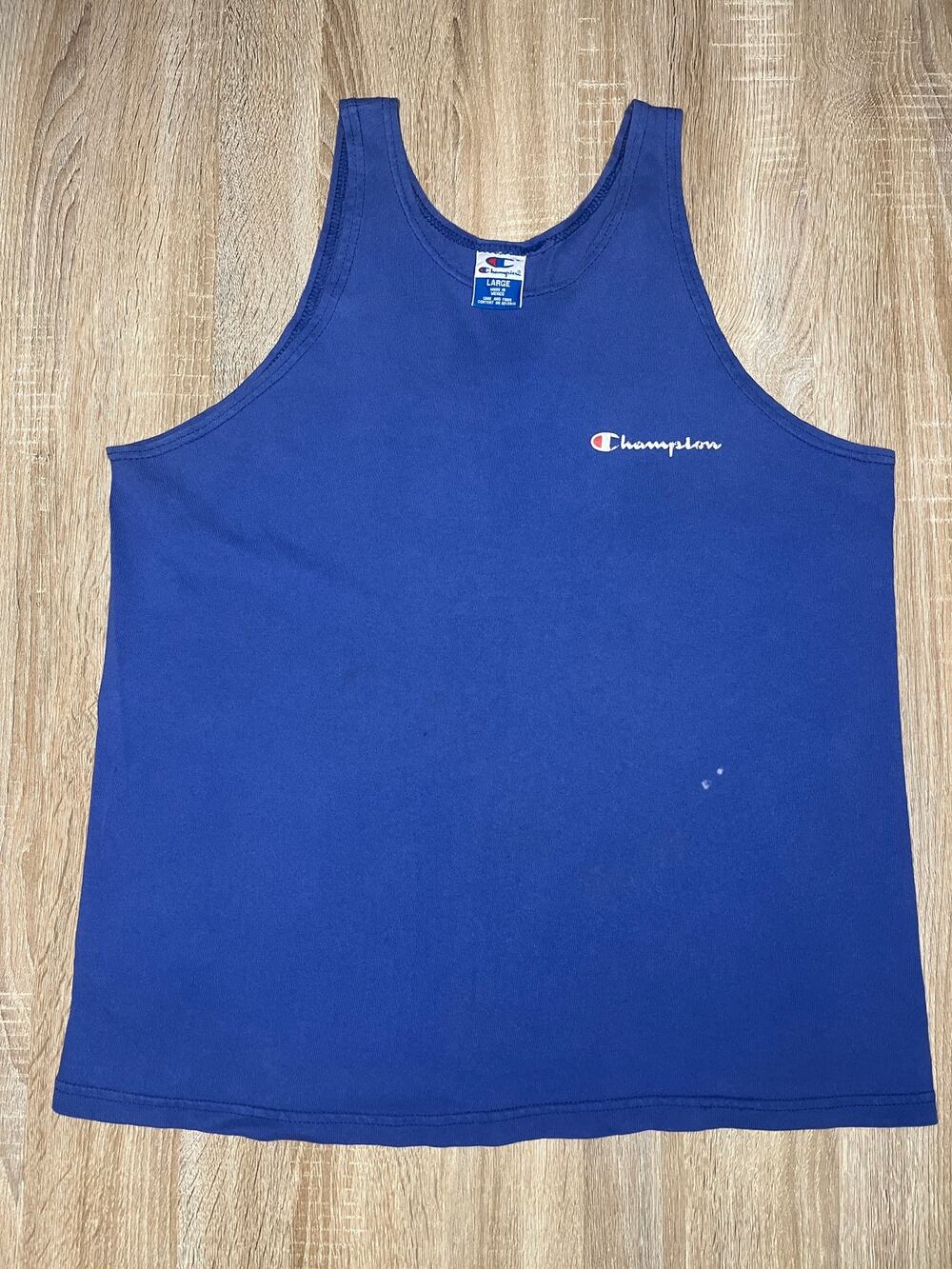 Vintage Champion 90s Blue Mens Sleeveless Tank Top Medium